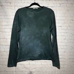 Sandro Paris Women Long Sleeve Striped Crew Neck Top Green Black Quiet Luxury LG